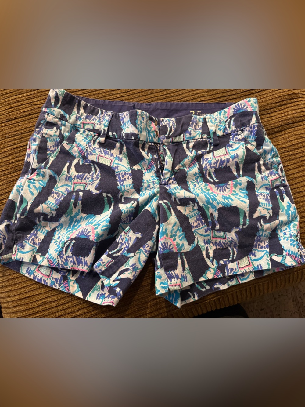 Lilly Pulitzer Navy, Teal & White Printed Jean Shorts